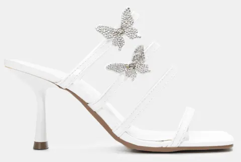 Mules με Διακοσμητικές Πεταλούδες Από Strass - Λευκό-Λουστρίνι