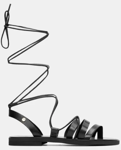 LUIGI DESIGN - Flat Σανδάλια Lace Up - Μαύρο