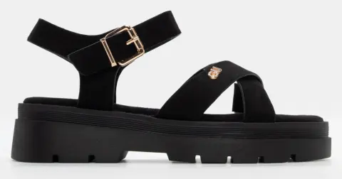 Πλατφόρμες Flatform με Χιαστί Λουράκια - Μαύρο