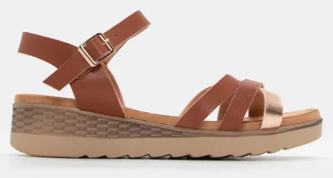 Σανδάλια Flatform με Χιαστί Λουράκια - Κάμελ