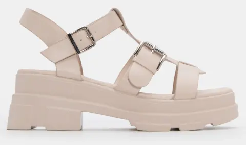 Σανδάλια Flatform με Λουράκια & Τόκες - Μπεζ