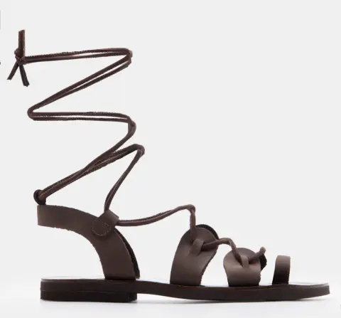 LUIGI DESIGN - Δερμάτινα Flat Σανδάλια Lace Up - Καφέ Σκούρο