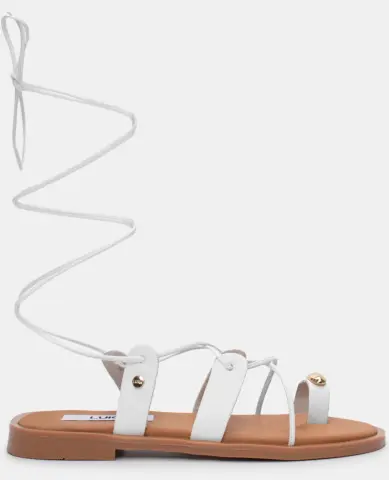 LUIGI DESIGN - Flat Σανδάλια Gladiator με Διακοσμητικό - Λευκό