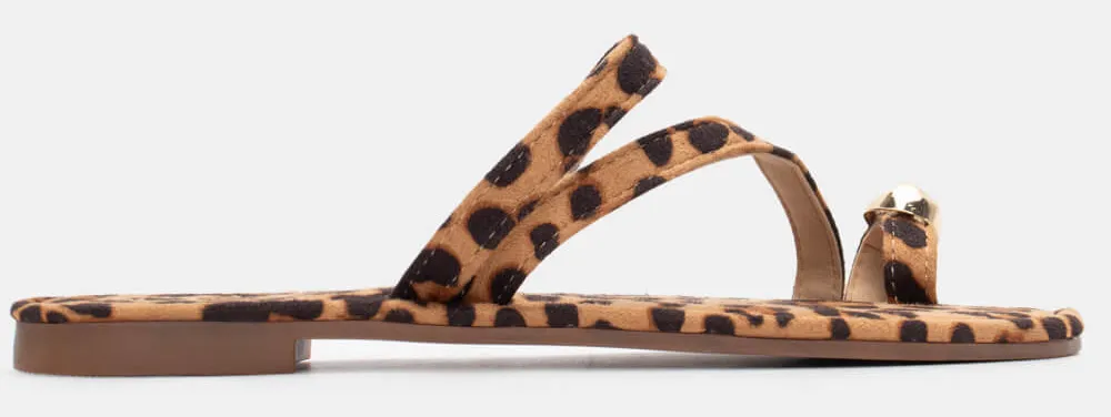Flat Σανδάλια Thong Flat με Μερταλλική Λεπτομέρεια - Animal Print
