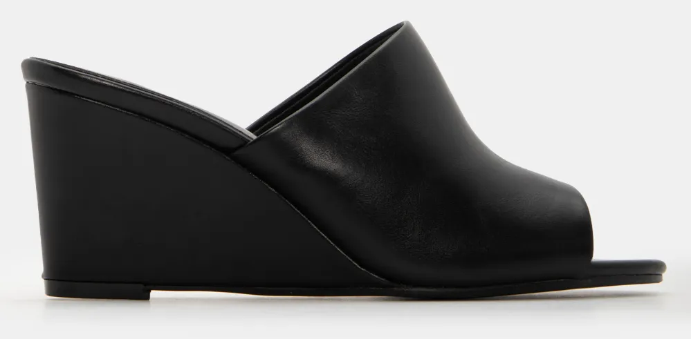 Mules Wedge με Φαρδιά Φάσα - Μαύρο