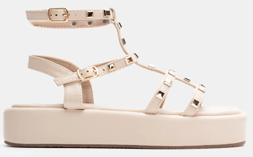 Σανδάλια Flatform Gladiator με Τρουκς - Μπεζ
