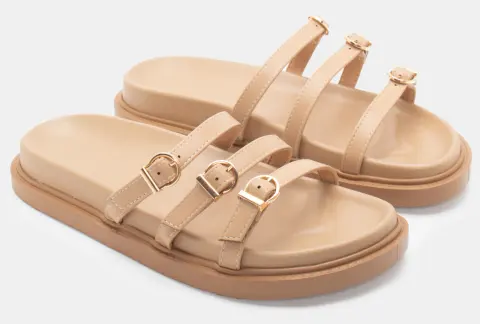 Σανδάλια Flatform με Λουράκια και Τόκες - Μπεζ-Σκούρο