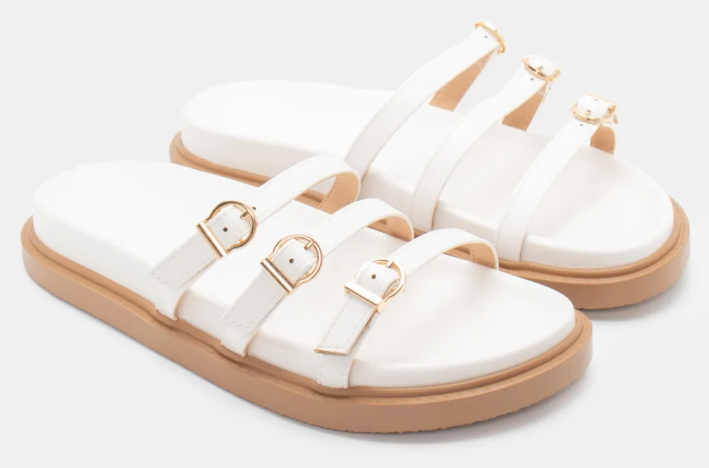 Σανδάλια Flatform με Λουράκια και Τόκες - Λευκό