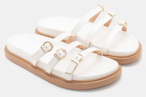 Σανδάλια Flatform με Λουράκια και Τόκες - Λευκό