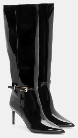 Μπότες Μυτερές με Διακοσμητικό Λουράκι - Μαύρο-Λουστρίνι