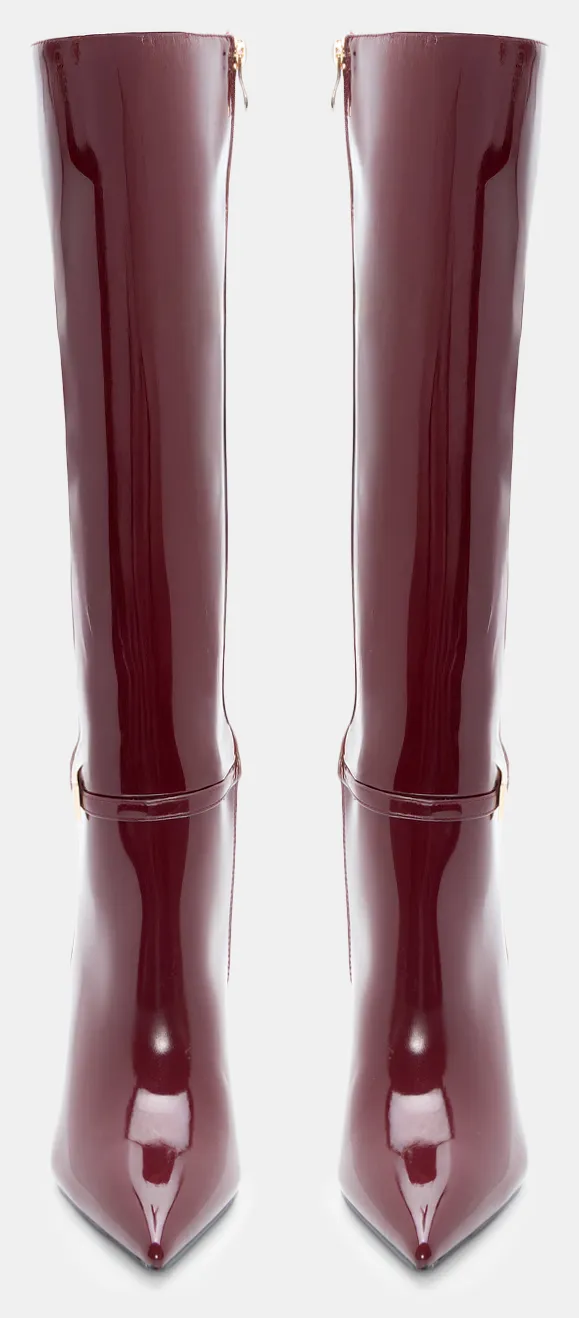 Μπότες Μυτερές με Διακοσμητικό Λουράκι - Μπορντό-Λουστρίνι