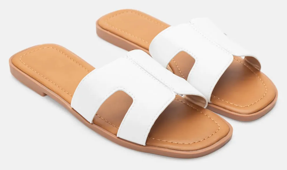 Σανδάλια Flat με Ανοίγματα Στο Πλάι - Λευκό