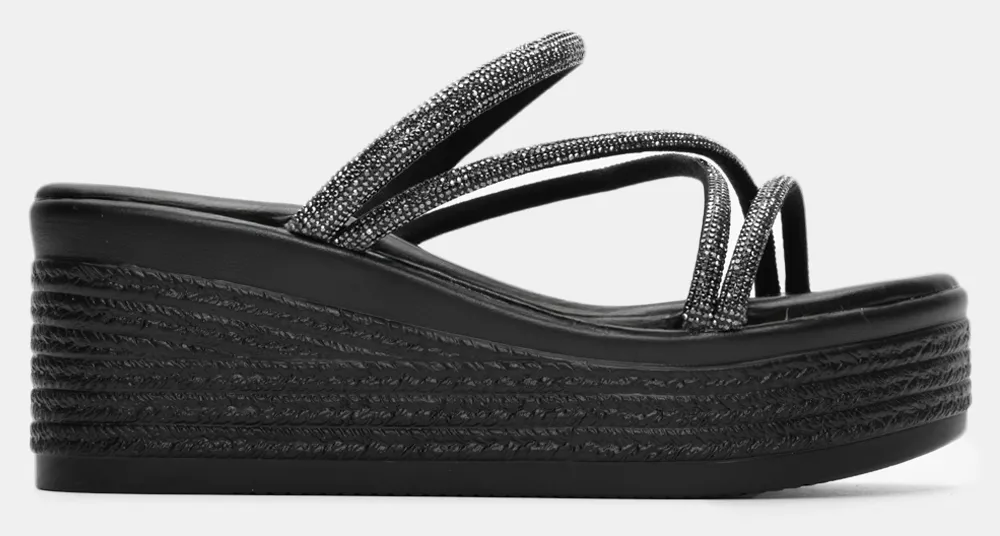 Πλατφόρμες με Λουράκια από Strass - Μαύρο