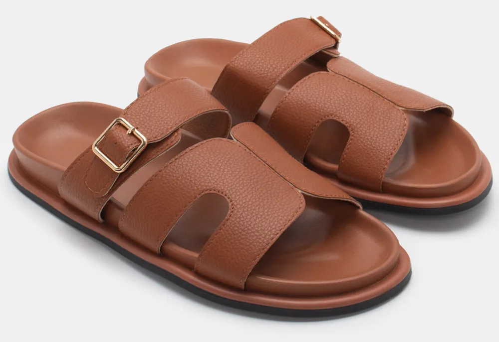 Σανδάλια Flatform με Ανοίγματα Στο Πλάι & Λουράκι - Κάμελ