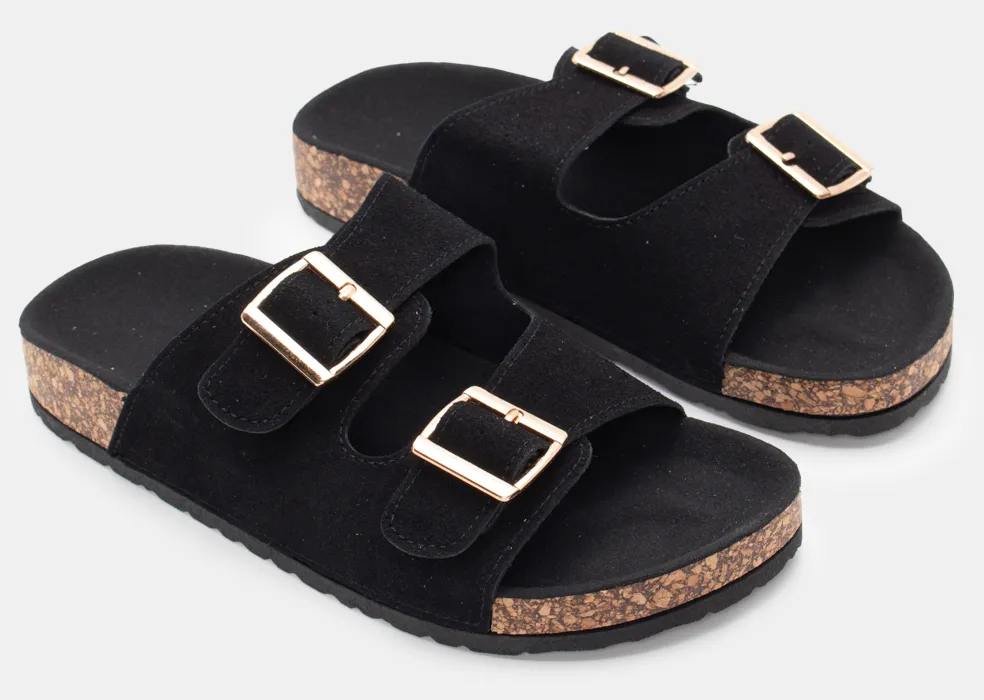 Σανδάλια Flatform με Διπλές Τόκες - Μαύρο