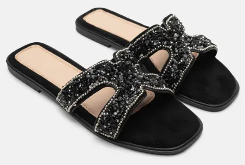 Σανδάλια Flat με Χαντρές - Μαύρο