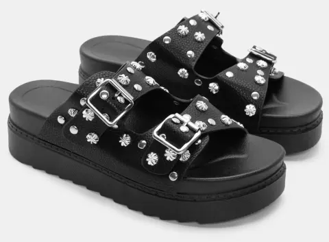 Σανδάλια Flatform με Διπλές Τόκες & Τρούκς - Μαύρο