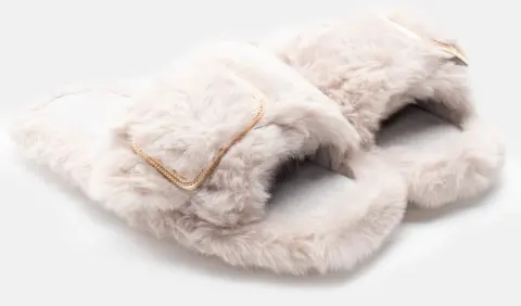 Παντόφλες Γούνινες με Διακοσμητική Τόκα - Γκρι