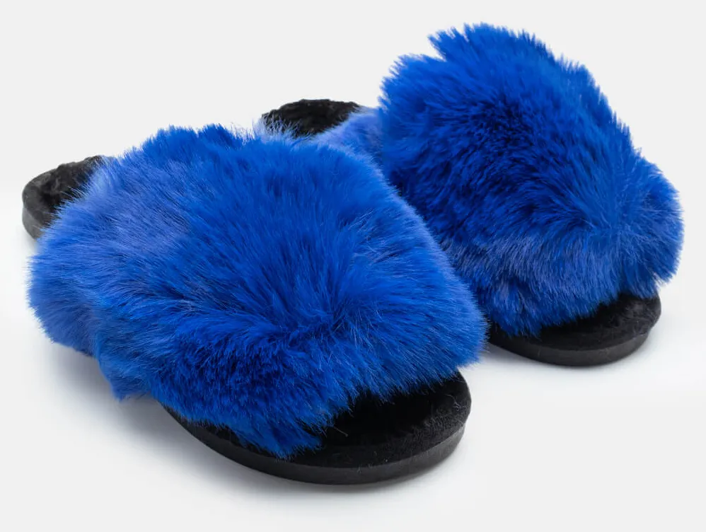 Παντόφλες Γούνινες - Μπλε