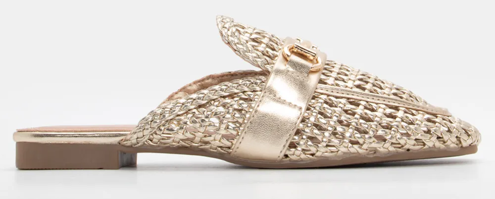 Mules Loafers με Πλεκτό Σχέδιο - Χρυσό