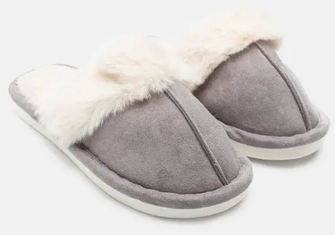 Παντόφλες Γούνινες με Ραφή Μποροστά - Γκρι