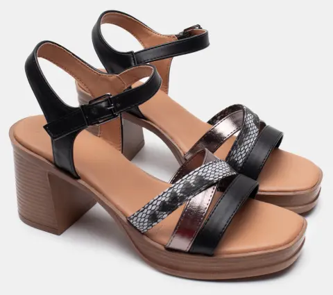 Πλατφόρμες με Χιαστί Λουράκια & Μπαρέτα - Μαύρο