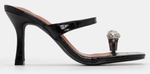 Mules Croco με Διακοσμητικό απο Strass - Μαύρο
