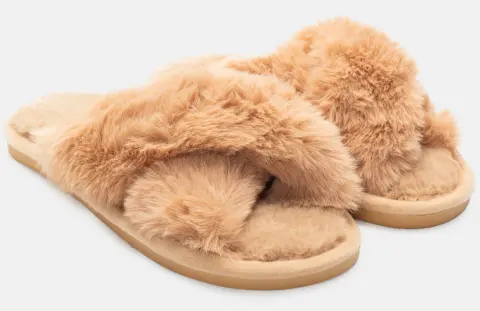 Παντόφλες Γούνινες Χιαστί - Κάμελ