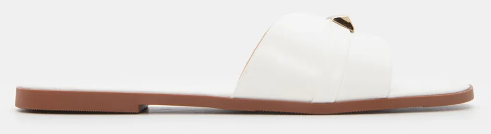 Flat Σανδάλια με Μεταλλική Τόκα - Λευκό