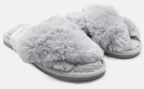 Παντόφλες Γούνινες Χιαστί - Γκρι