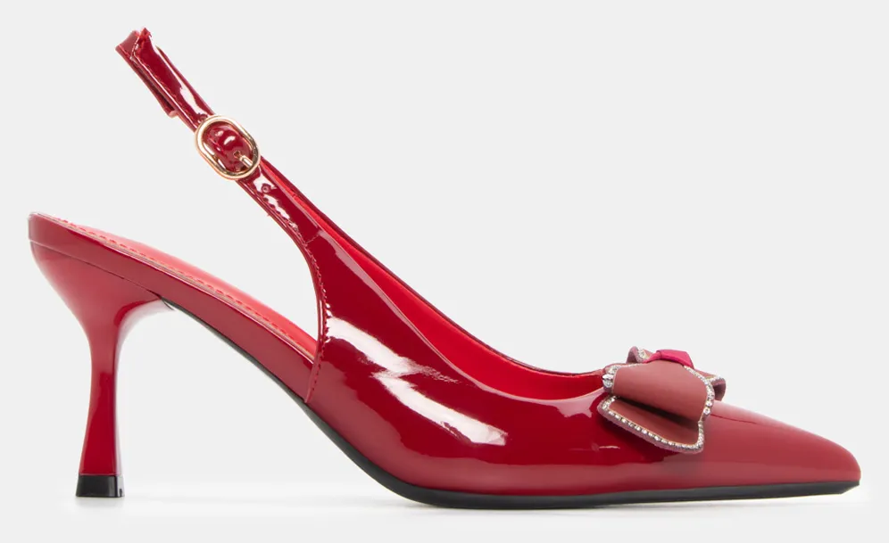 Γόβες Μυτερές Slingback με Φιόγκο - Μπορντό-Λουστρίνι