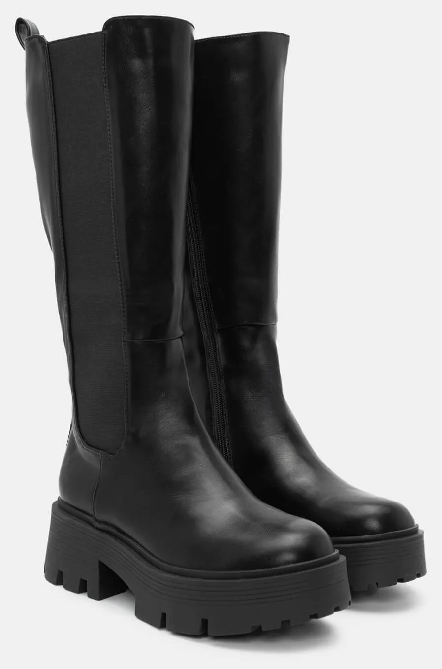 Μπότες με Λάστιχο & Τρακτερωτή Σόλα - Μαύρο