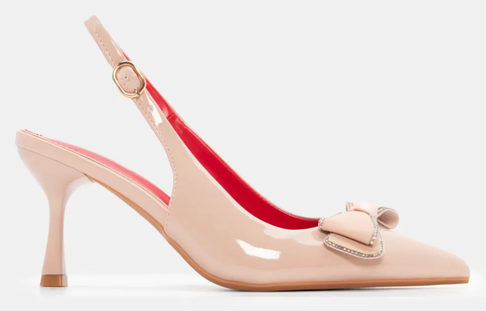 Γόβες Μυτερές Slingback με Φιόγκο - Μπεζ
