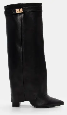 Μπότες με Εφέ Αναδιπλούμενης Φάσας & Διακοσμητικό Λουράκι - Μαύρο