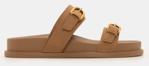 Σανδάλια Flatform με Διπλές Τόκες - Μπεζ-Σκούρο