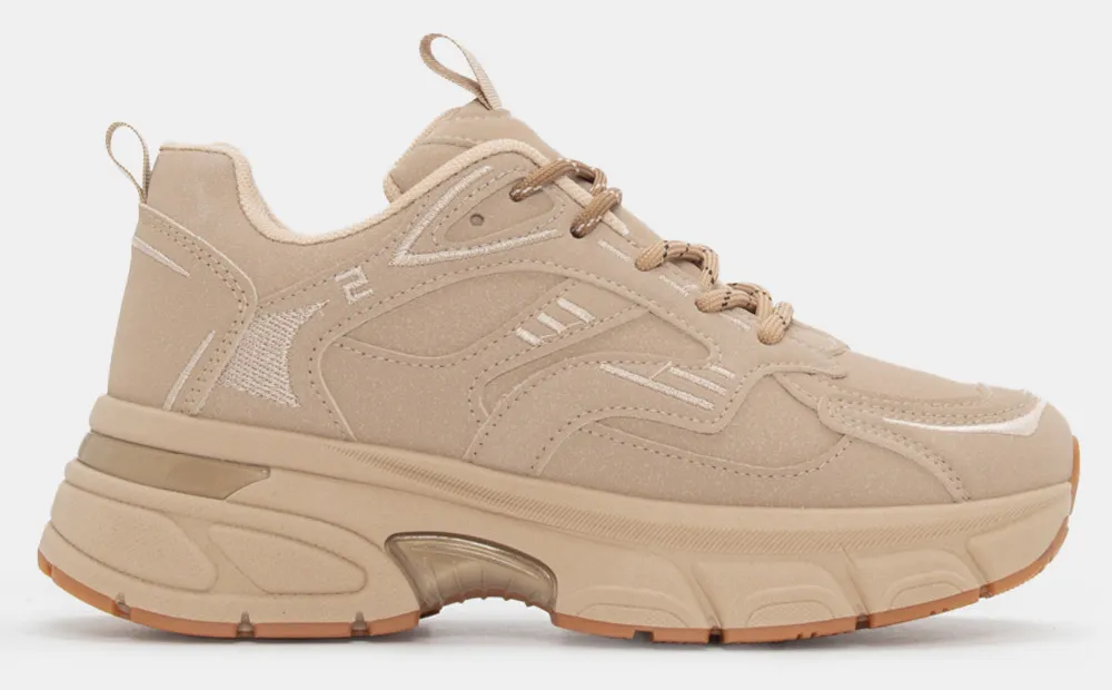 Sneakers σε Συνδυασμό Χρωμάτων με Διπλά Κορδόνια - Μπεζ-Ματ