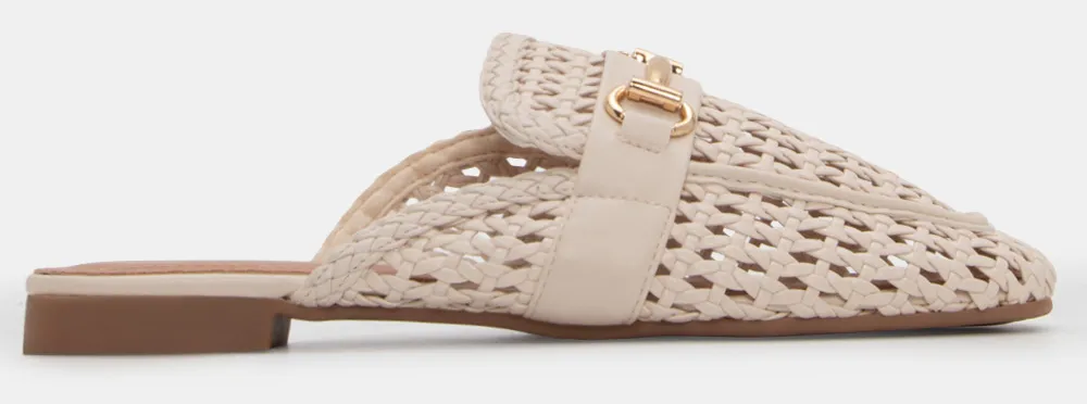 Mules με Πλεκτή Πλέξη & Διακοσμητική Αγκράφα - Μπεζ