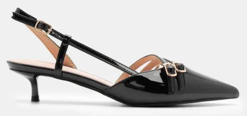 Γόβες Μυτερές με Πολλαπλά Λουράκια - Μαύρο-Λουστρίνι