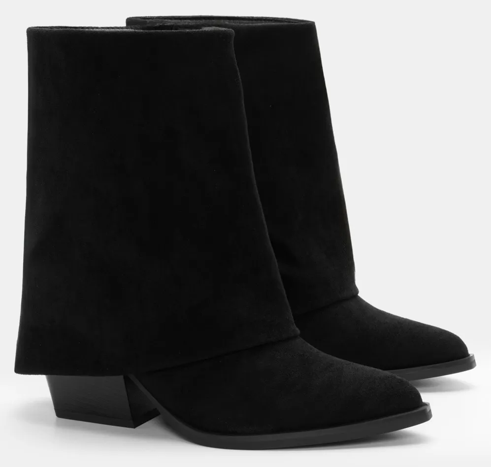 Μποτάκια Cowboy με Εφέ Αναδιπλούμενης Φάσας - Μαύρο