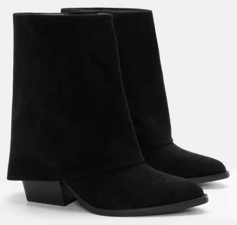 Μποτάκια Cowboy με Εφέ Αναδιπλούμενης Φάσας - Μαύρο