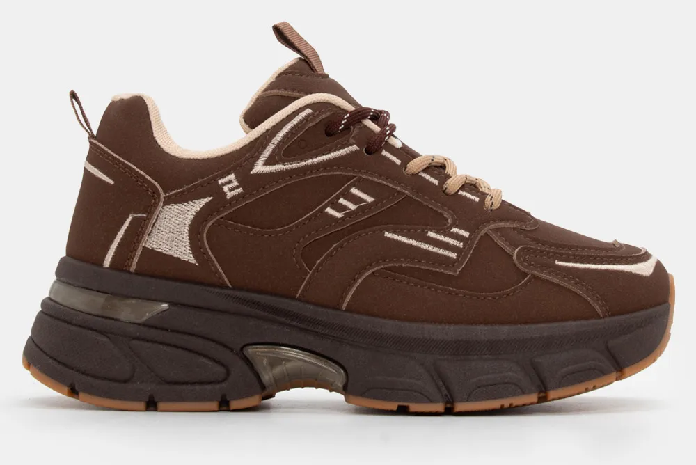 Sneakers σε Συνδυασμό Χρωμάτων με Διπλά Κορδόνια - Καφέ