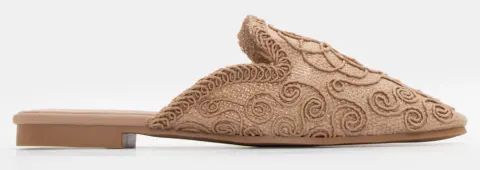 Mules με Ψάθα & Πλεκτό Σχέδιο - Μπεζ-Σκούρο