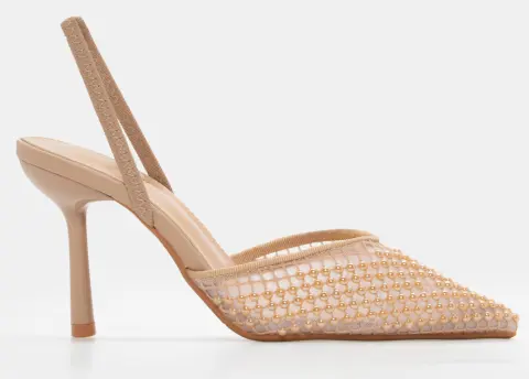 Γόβες Μυτερές με Δίχτυ - Μπεζ-Σκούρο