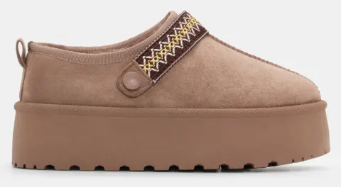 Clogs Σαμπό με Εσωτερική Επένδυση Γούνας - Μπεζ-Σκούρο