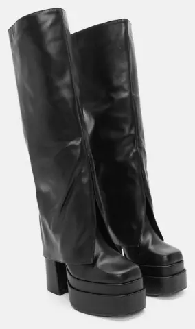 Μπότες με Εφέ Αναδιπλούμενης Φάσας & Διπλή Φιάπα - Μαύρο