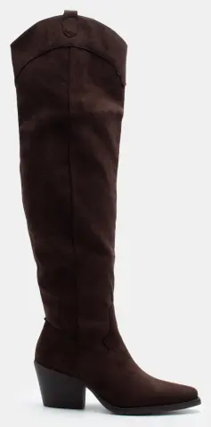 Μπότες Cowboy Over The Knee με Κέντημα - Καφέ Σκούρο