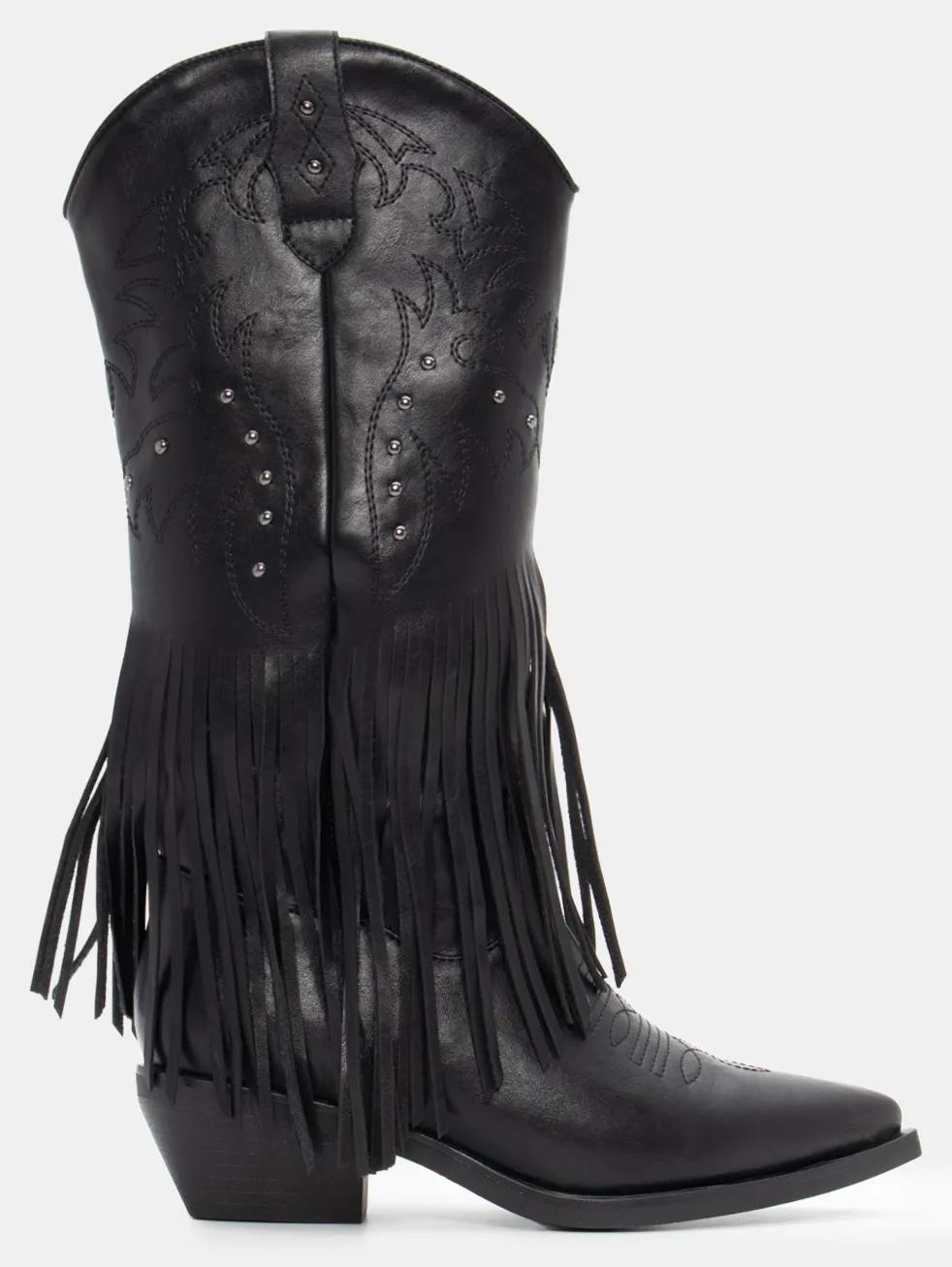 Μπότες Cowboy με Κρόσσια & Τρουκς - Μαύρο