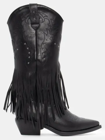 Μπότες Cowboy με Κρόσσια & Τρουκς - Μαύρο