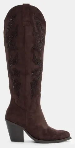 Μπότες Cowboy Μυτερές με Διακοσμητικές Φωτιές Από Strass - Καφέ Σκούρο