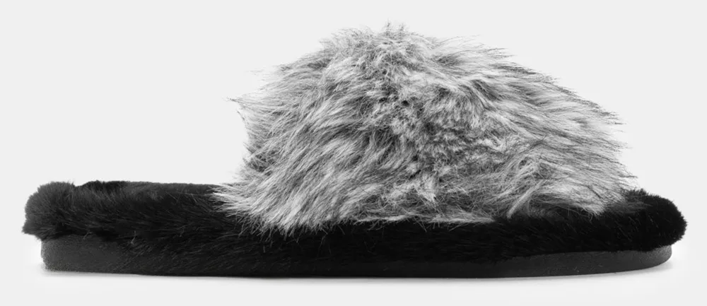 Παντόφλες Γούνινες - Άσπρο+Μαύρο